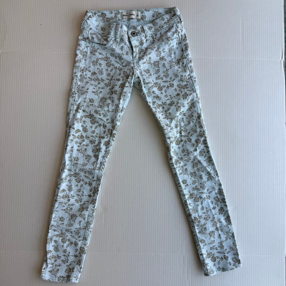 abercrombie kids Size 14 Light Aqua w/ Floral Print Vintage Y2K Straight Leg